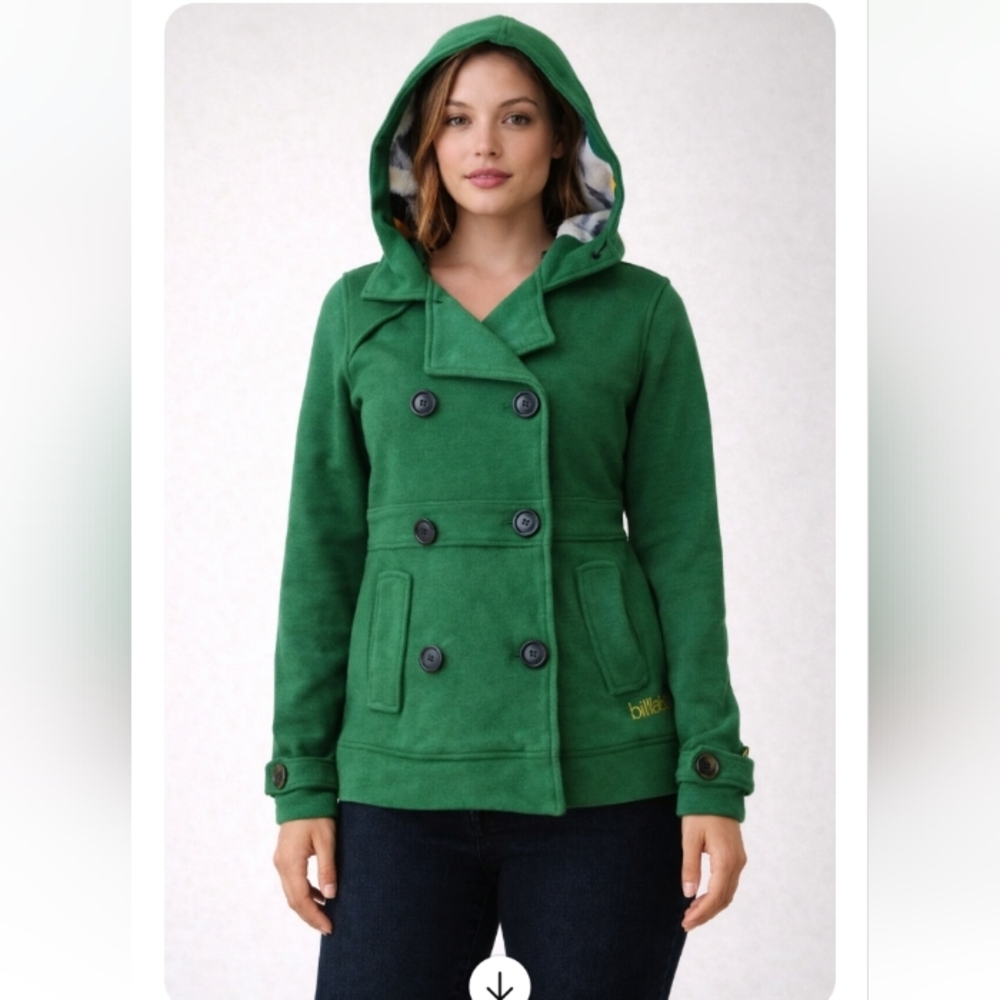 Billabong Green Double Breasted Hooded Jacket  Women’s Size Small  Peacoat Stye